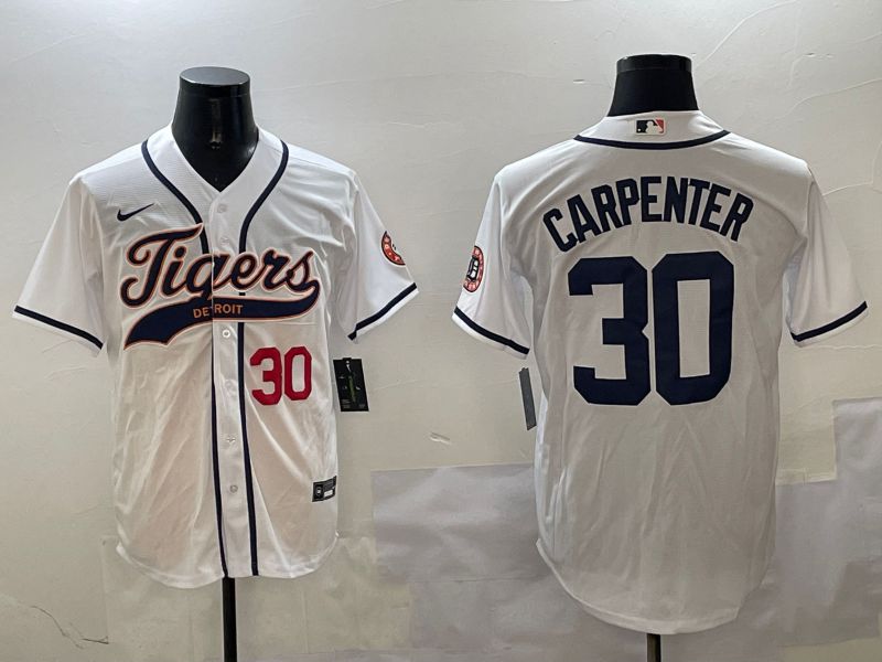 Men Detroit Tigers 30 Carpenter White Jointly Name 2025 Nike MLB Jersey style 3